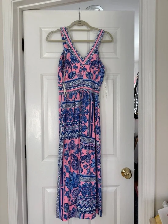 Lilly Pulitzer Sleeveless Pink & Blue Floral Maxi Dress, size medium - Picture 4 of 5